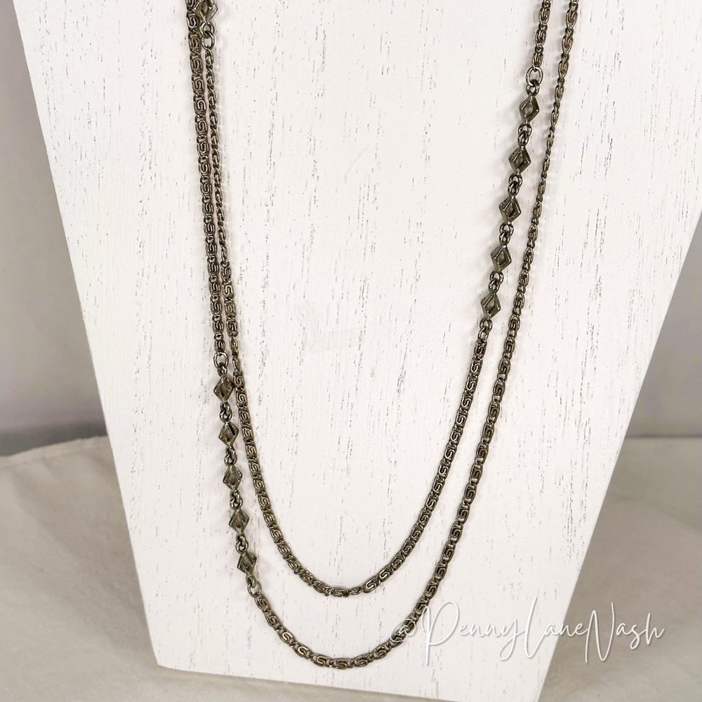 Vintage Twisted Rope Chain w/ Cube Spaced Necklace - Picture 2 of 6